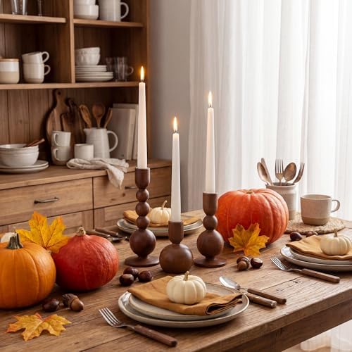 Tanlade 3 Pcs,Brown Wooden Candle Holders for Pillar Candle Stands - Image 5
