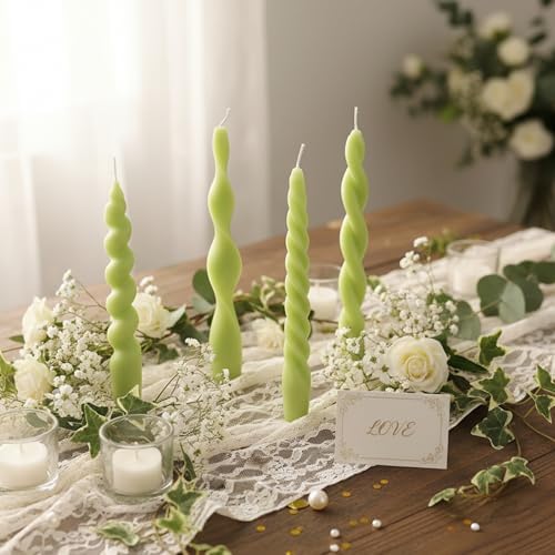 Nuanchu 4 Pcs Twisted Taper Candles,7.87 Inch,Pure,Sage Green by Nuanchu