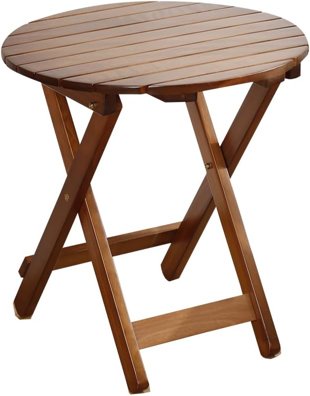 Outdoor Small Table, Round Folding Wooden Patio Side Table Furniture End Table for Adirondack Chair, Balcony, Porch, No Assembly Required, Brown