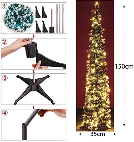 Pop-Up Artificial Christmas Tree with 100LED Lights,Collapsible Pencil Christmas Trees for Holiday Carnival Party Christmas Decorations (Green) - Image 5