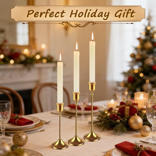 12 PCS (4 Sets) Brass Gold Taper Candlestick Holders - Vintage Metal Candle Sticks - Image 5