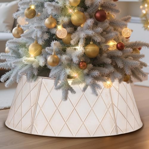 Lanpn Metal Christmas Tree Collar 24 inch, Christmas Tree Ring Collar for Small Mini Pencil Xmas Stand Cover Real Artificial Trees Indoor Outdoor Decoration (White, Diamond) by Lanpn