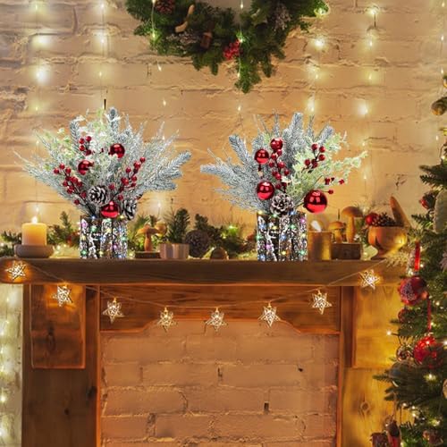 2 Pack Christmas Table Decorations, 14 Inch Christmas Centerpiece Small Potted Christmas Tree with Lights, Pine Cones and Berries, Xmas Artificial Plants for Tables, Home, Mantel Holiday Decor - Image 5