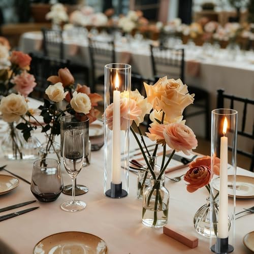 Vixdonos Glass Hurricane Candle Holder with Metal Candle Stand Set of 6 Modern Taper Candlestick Holders 11.8 inch Tall Candleholder for Wedding Party Table Centerpiece Outdoor - Image 3