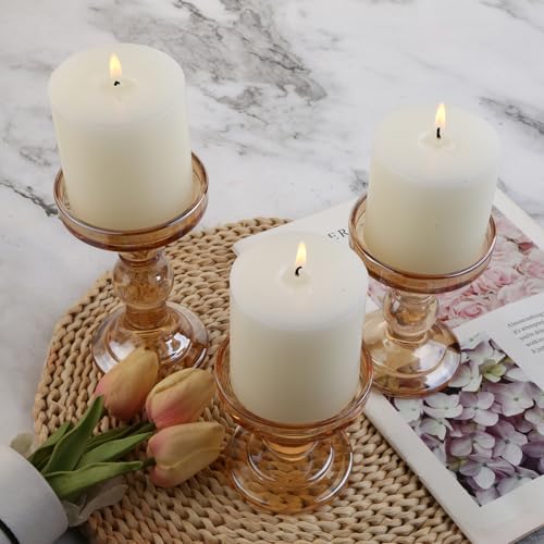 3-Piece Set of Amber Glass Candlestick, Crystal Candlestick Holder Holder and Conical Candle, Christmas Candle Holder Decoration, Family Living Room Wedding Candle Holder (Amber) - Image 6