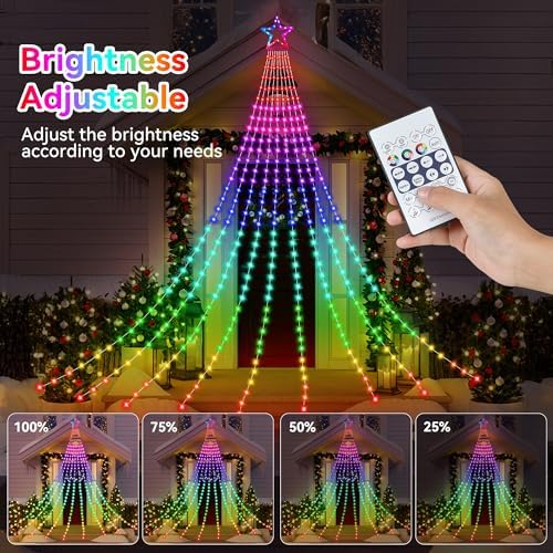 Outdoor Christmas Decorations Star String Lights, 320 LED 11.5 ft Waterfall Tree Lights with 8 Lighting Modes Christmas Star Lights for Indoor Outdoor Yard Home Festival Party Xmas New Year Decor - Image 4