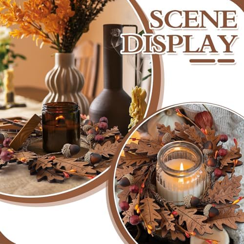 Daifunli 2 Pcs Fall Candle Rings for Pillar 3.9 Inch Wood Oak Leaves Acorn - Image 4