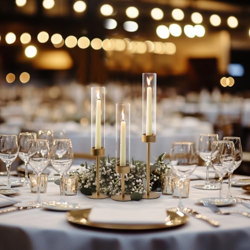 Sziqiqi Hurricane Candle Holder for Wedding: Gold Candlestick Holders 18 Pcs for Table Centerpieces - Glass Candle Stick Holder Bulk for Party Event - Image 3