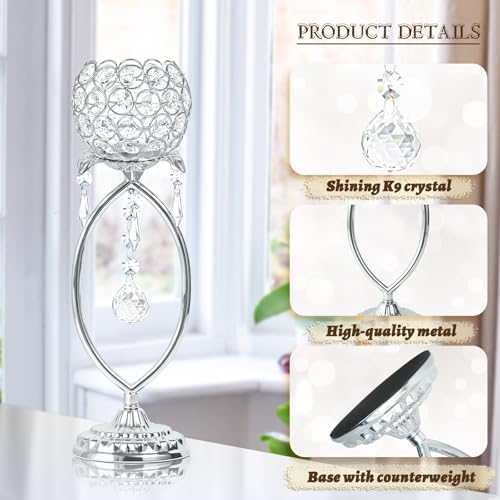 12 Pcs Silver Elegant Metal Crystal Tea Light Candle Holders - Image 3