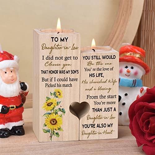 to My Daughter-in-Law from The Start You're More Than JUST A Daughter-in-Law You're Also My Daughter-in-Heart Personalized Wooden Candle Holder for Couple Birthday Candle Decoration - Image 4