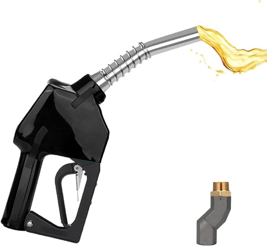 3/4" NPT Auto Shut-Off Fuel Nozzle, Gas Pump Nozzle with 3-Speed Padlock (9-16 GPM) - 360° Swivel Hose for Gasoline, Diesel, Biodiesel B20, E15 & Kerosene (BLACK)