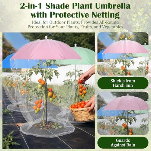 3 Pack 23.6 Inch Mesh Plant Umbrellas, Pop Up Garden Crop Cage with Fine Netting for Bird and Insect Protection, Garden Sun Shade for Veggies and Flowers - Image 4