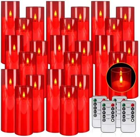 24-Pack Red Flameless LED Candles - Remote Control & Timer, Realistic Flickering for Chinese New Year Decor, Valentine's Day, Romantic Home Ambiance, Fireplace Mantel & Festive Centerpieces - Image 2