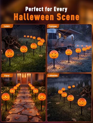 C7 Halloween Pumpkin Pathway Stake Lights, 7 Ft Halloween Pathway String Lights with 4 C7 Bulbs, Stake, Halloweens Decorations Driveway Markers Lights for Outdoor Holiday Garden Walkway Party Lighting - Image 6
