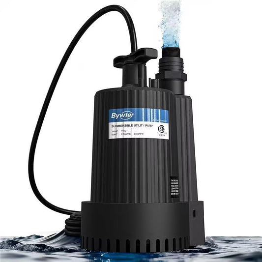 1/6 HP Submersible Water Pump, 1500 GPH, 26 FT Lift, Auto Start/Stop | IP68 Nylon Utility Pump Starts Above 1 In And Stops Below 1/2 In, 1 In Npt Adapter Fits 3/4 In And 1-1/4 In Hoses, 10 Ft Cord