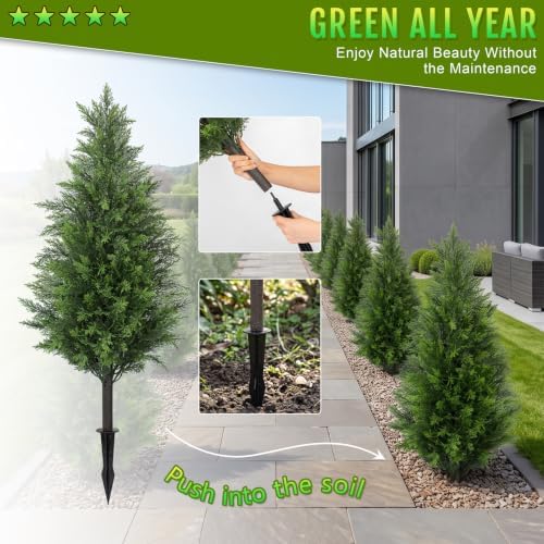 (2-in-1) 2 Pack 3FT Artificial Cedar Christmas Trees with Pots & Spikes - Image 3