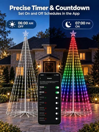 6FT Smart Outdoor Christmas Cone Tree Lights with Star & RGB Color Effects - Image 5