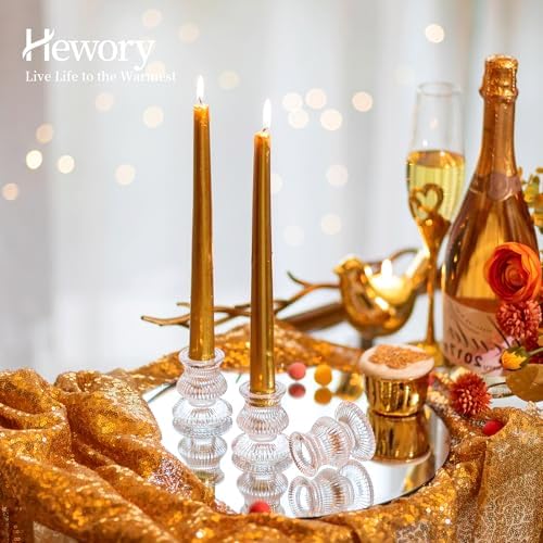 Hewory Glass Taper Candle Holders: 20PCS Clear Candlestick Holders, Ribbed - Image 4
