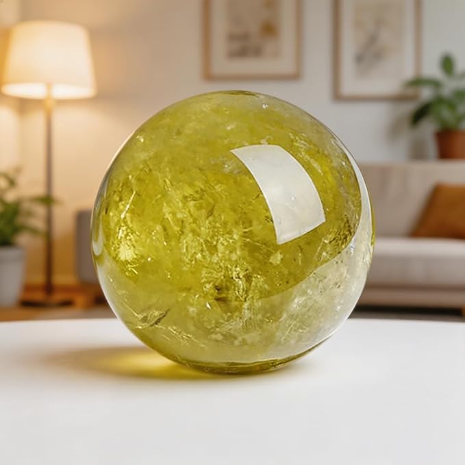 1.6-2 inch Natural Citrine Crystal Ball with Stand, Hand Polished Yellow Quartz Sphere, Reiki Healing Crystal Sphere, Energy Balancing Stone Crafts, Feng Shui Home Desktop Ornament