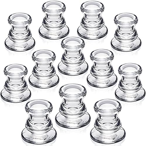 NITIME Candlestick Holders Bulk - 12PCS Taper Candle Holders for Table Centerpiece - Thick Glass Candle Holders for Wedding, Party and Festival Decoration by NITIME