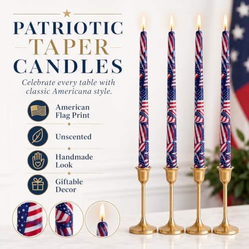 Floral Taper Candle Dripless Candlesticks - Gedengni 4pcs Handmade USA Flag Candles Long Candle Sticks 10inch Smokeless Tapered Candles for Home Party Wedding Dinner,8-Flag - Image 4