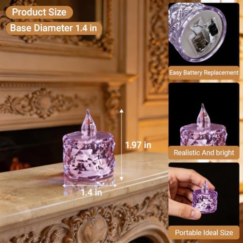 Flameless Candles, Purple, Battery Operated, 24 Count, LED Crystal Tealight Candles for Wedding, Christmas, and Table Decorations - Image 3