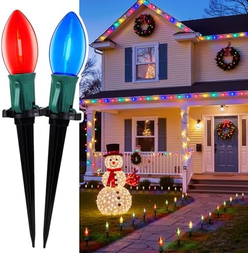 Christmas Pathway Lights Outdoor,51.4 Ft C9 Lights with 40 Multicolor Bulbs by Brightown