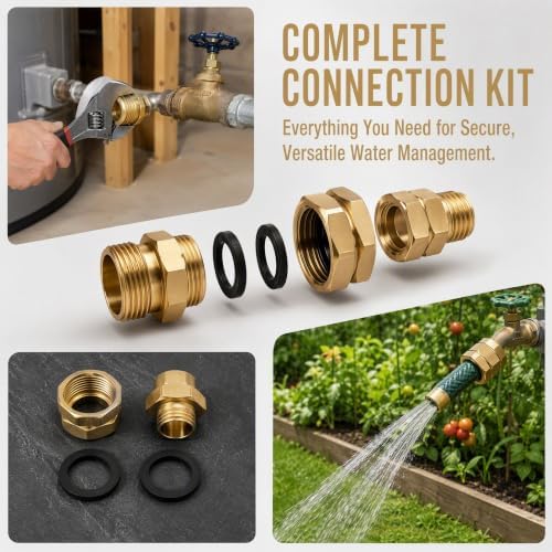 2 Pcs 3/4" GHT Female x 1/2" NPT Male Connector - Brass Garden Hose Adapter - Image 7