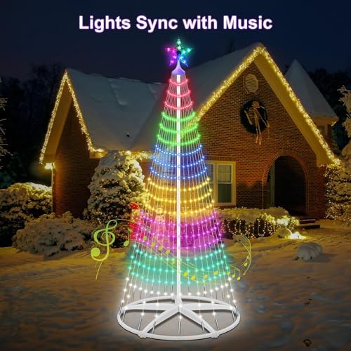 7.5FT Smart LED Christmas Cone Tree Lights, Lighted Outdoor Christmas Tree with Timer Remote & APP Control, DIY RGB Color Changing Light Show with Music Sync for Indoor Outside Xmas Decorations - Image 5