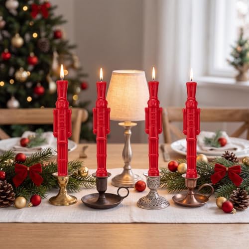 Nuanchu 4 Pcs Christmas Nutcracker Red Taper Candles for Table Decor - Image 4