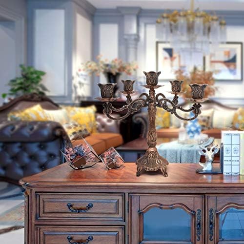 Metal Candelabra 5-Candle 10.1 Inch Tall Candle Holder Stick for Home Wedding Event and Party Festival,Red Bronze - Image 3
