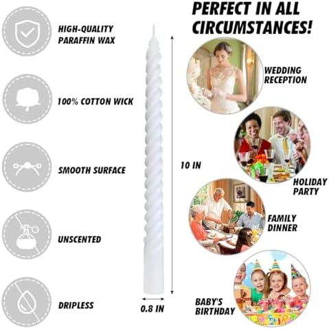 10 Inch White Spiral Taper Candles for Weddings Dinner Holiday - Image 7