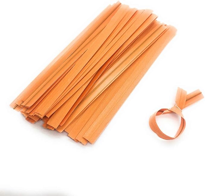 2000pcs Plastic/Paper Coated Orange 7" x 1/4"(6mm) Twist Ties - Won't Rip or Pull Off