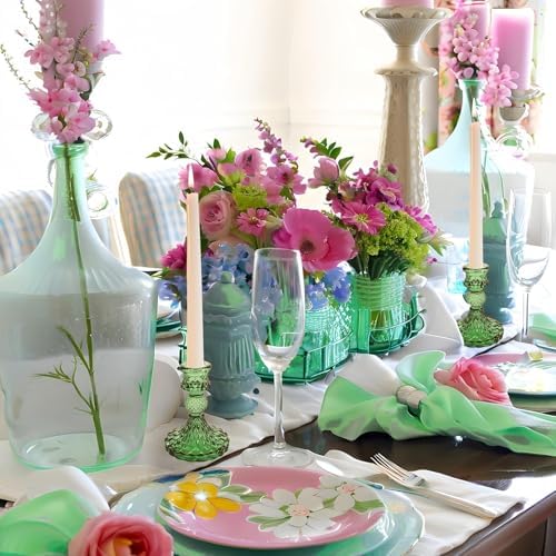 Green Glass Candlestick Holders, Taper Candle Holders, Set of 6 - Image 4