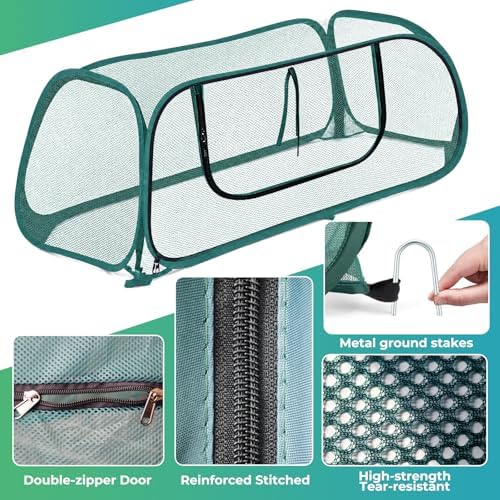 QwayHome 2Pack Garden Covers for Raised Beds, Pop Up Mesh Plant Protect Covers, Green 35% Sunblock Plant Shade Tent, Vegetable Seedling Crop Cage for Against Animals, With 8 Stakes L*W*H - 45*22*16in - Image 5