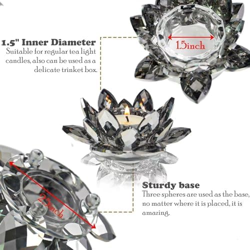 Crystal Lotus Flower Tealight Candle Holders/Glass Tea Light Candlestick Decor Decoration for Christmas Home Wedding Party… (1, Black 1pc) - Image 3