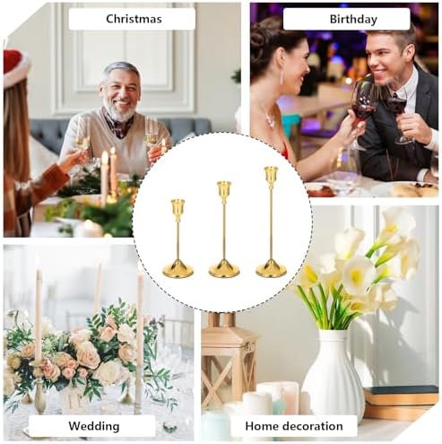 12Pcs Brass Gold Metal Taper Candle Holders, Vintage Candlestick Holder, Decorative Metal Candle Sticks, Candlesticks for Table Mantel Wedding Home Decor Housewarming Gift - Image 4