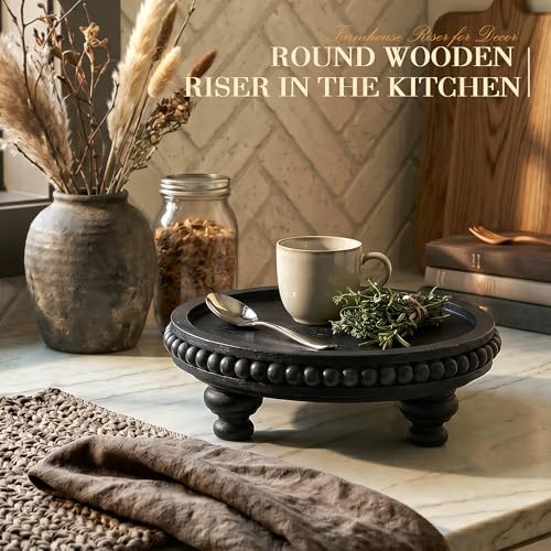 EOSAHR Beaded Wood Riser, Pedestal Stand Can Hold Small Vase, Black - Image 3