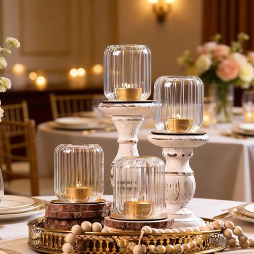 4 PCS Votive Candle Holders, Glass Lantern Style with Metal Base - Image 4