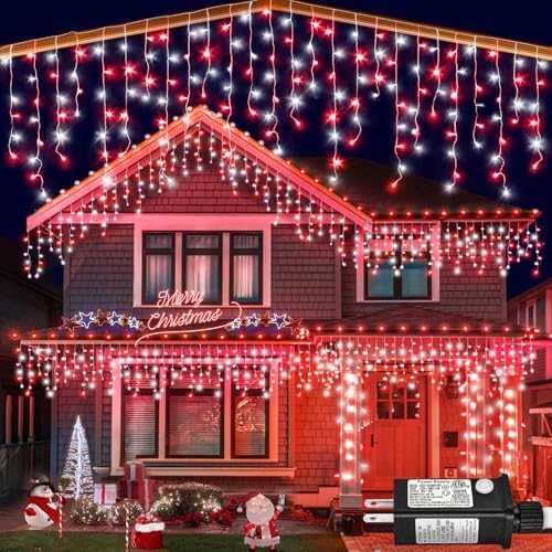 99ft Icicle Lights for Outside, Red and White Christmas Lights Outdoor Indoor, 1216 LED Twinkle Light with 228 Drops Short Curtain Light for Thanksgiving Room Home Wall Bedroom Window Decoration by Nielfoi