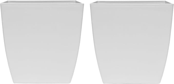 The HC Companies Aria Self Watering Square Plant Pot w/Drainage - Classic Planters for Outdoor Plants & Indoor Plants - Lightweight & UV-Resistant Plastic Pots for Plants (6" Matte White, Pack of 2)