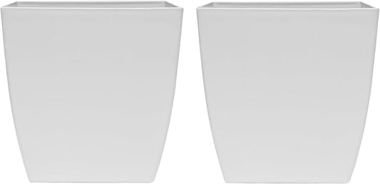 The HC Companies Aria Self Watering Square Plant Pot w/Drainage - Classic Planters for Outdoor Plants & Indoor Plants - Lightweight & UV-Resistant Plastic Pots for Plants (6" Matte White, Pack of 2)