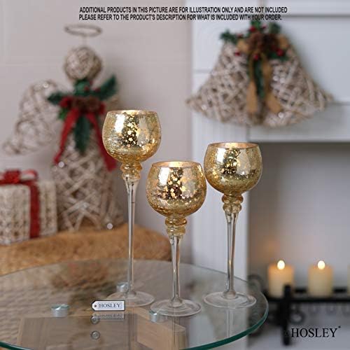 Hosley Set of 3 Crackle Gold Glass Tealight Holders 9 Inches 10 Inches and 12 Inches High Ideal for Weddings Special Events Parties Also Makes a Great Gift O9 - Image 2