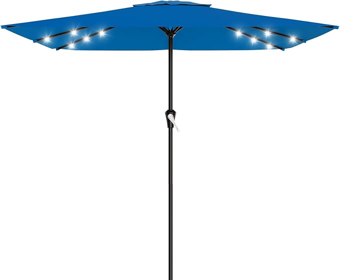 AreShark 8' X 10' Rectangular Patio Umbrella with Solar Lights, Lighted Solar Umbrella with Crank, Outdoor Table Umbrella for Garden, Deck, Backyard, Pool and Beach, Royal Blue