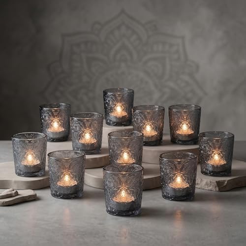 Gray Mandala Glass Tealight Holders, 12 Pack by ArtSecret