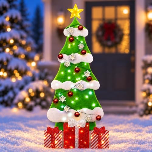 5FT 2D Outdoor Lighted Christmas Tree, 150 LED, 8 Modes（Sphere+Snow） by Fashlits
