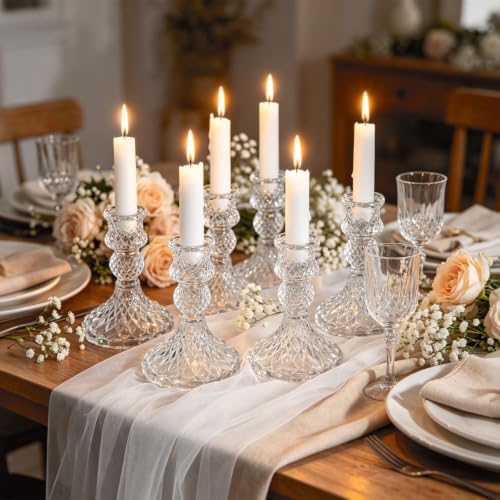 2 Pack Glass Taper Candlestick Holders, Clear Candlestick Holders, 4" H Crystal Candle Holders Decorative Candle Stand Centerpiece for Wedding, Festival, Dinning Party Table Decor - Image 6