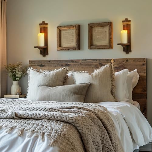 Homemory 2 Pack Brown Wood Wall Sconces Candle Holders, Farmhouse Decor - Image 5