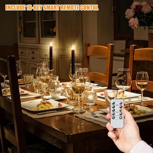GenSwin Halloween Black Taper Flameless Candles Battery Operated with Remote Timer, 4 Pcs Drip Wax Flameless LED Candle Sticks with 3D Flickering Flame for Window Fireplace Decor (0.78 x 8.9 inches) - Image 4