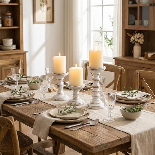 Romadedi Wood Candle Holders for Pillar, Whitewashed, Set of 3 - Image 5